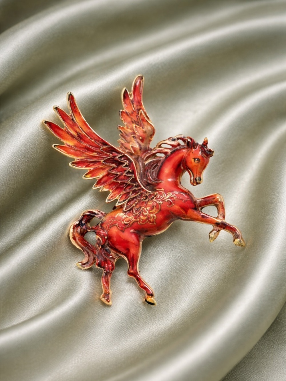 Red Pegasus Gold Brooch